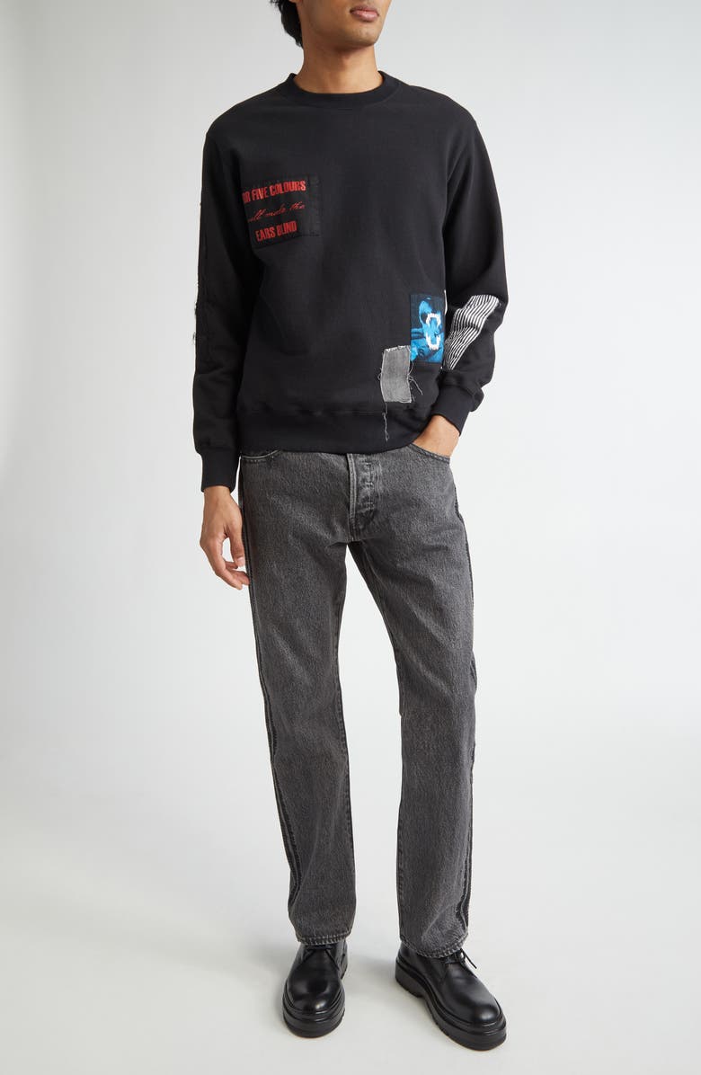 Undercover Distressed Patchwork Cotton French Terry Sweatshirt, Alternate, color,