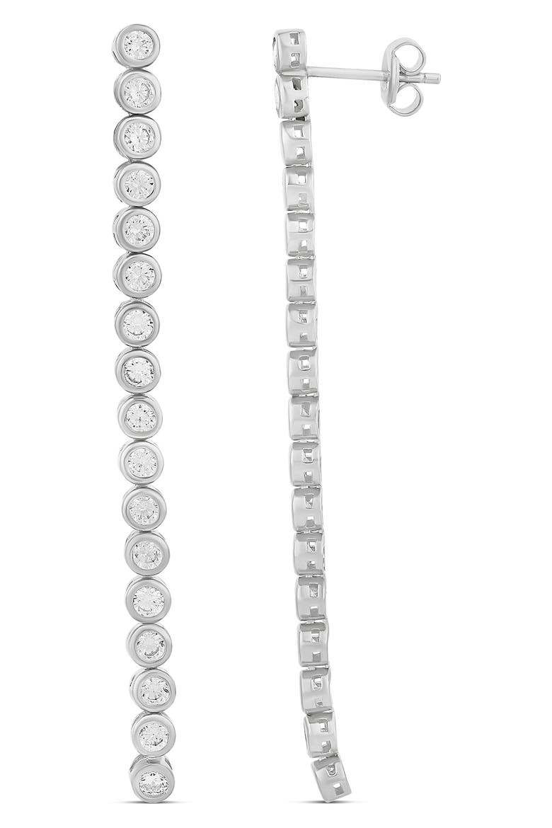 Round Bezel Set Drop Earrings, Main, color, SILVER
