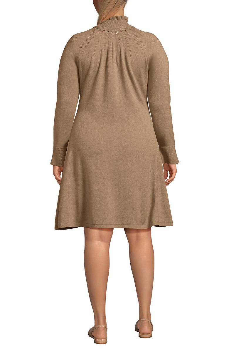 Lands' End Fine Gauge Cotton Fit and Flare Sweater Dress, Alternate, color, Vicuna Heather