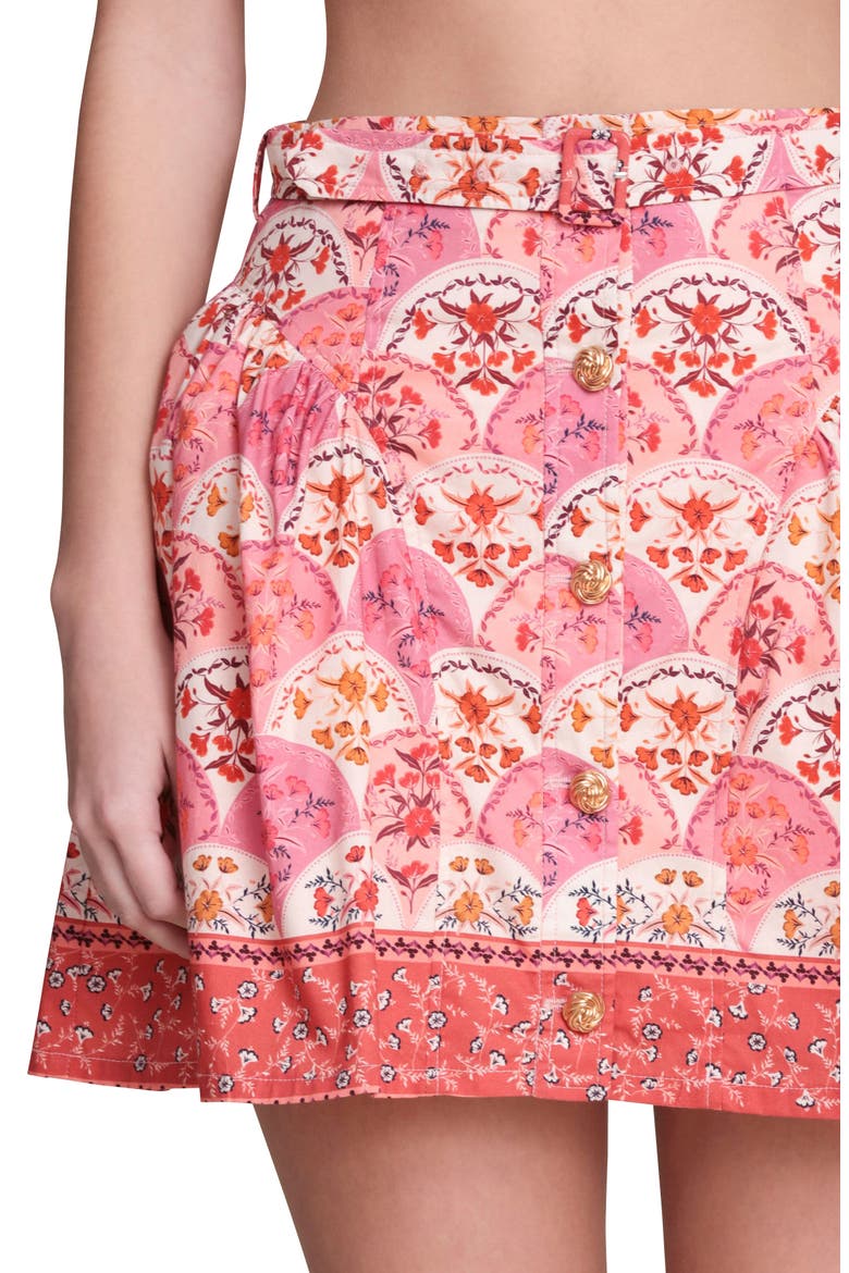 Belted Shirred Stretch Cotton & Linen Miniskirt, Alternate, color, SCALLOP FLORAL