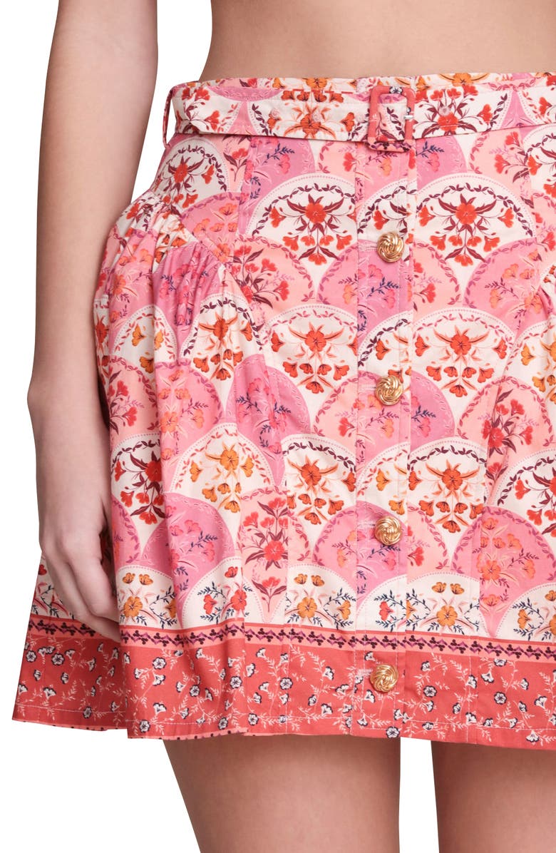 Avec Les Filles Belted Shirred Stretch Cotton & Linen Miniskirt, Alternate, color, Scallop Floral