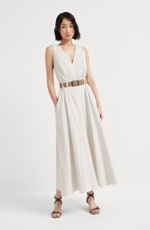 Brunello Cucinelli Twill Dress With Monili In Tobacco