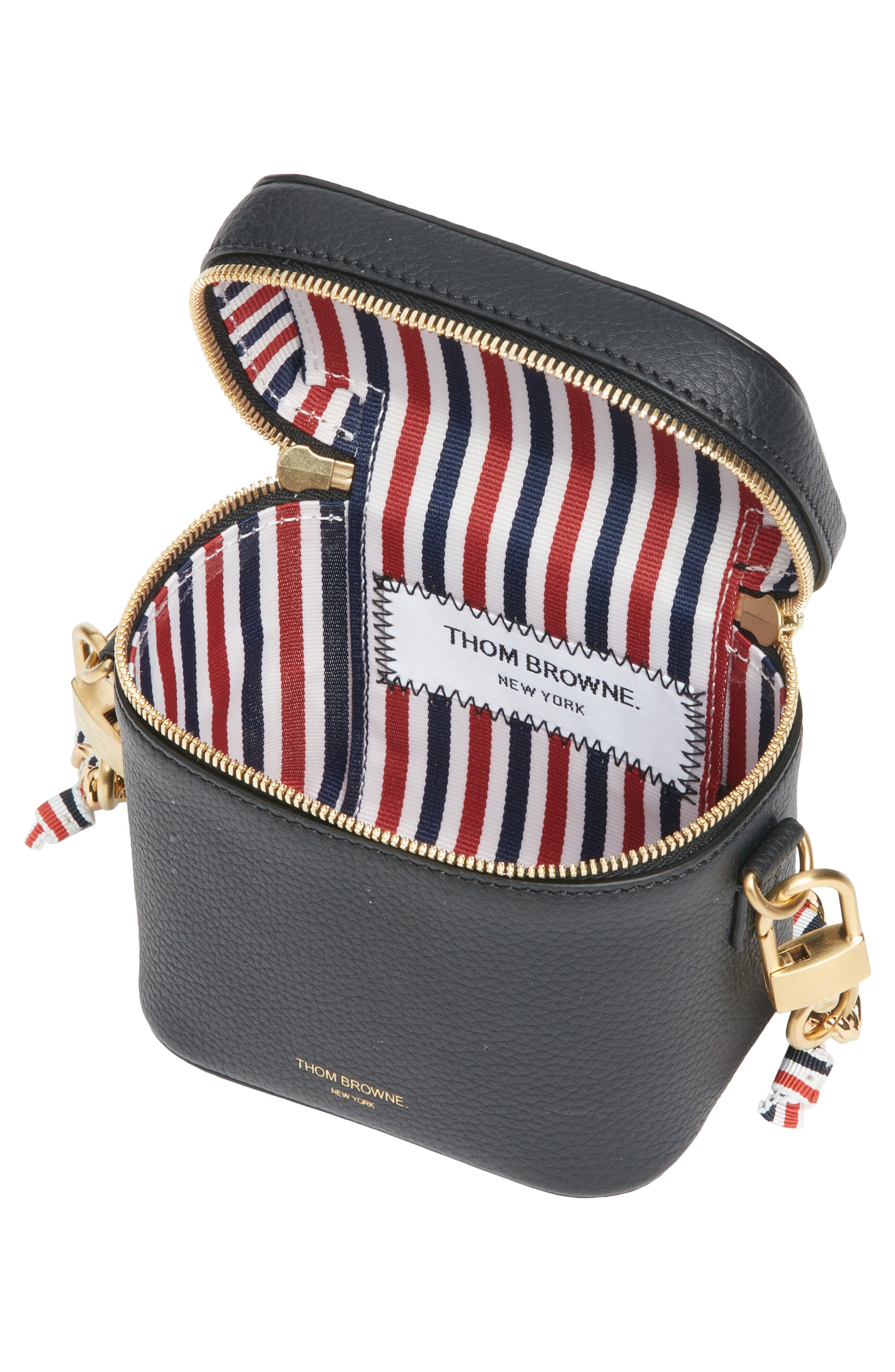 Thom Browne Box Leather Crossbody Pouch, Alternate, color, Black