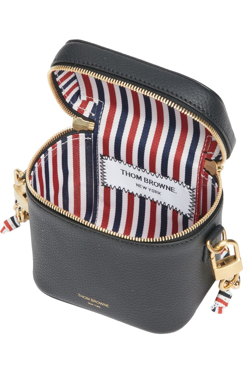 Thom Browne Box Leather Crossbody Pouch, Alternate, color, Black