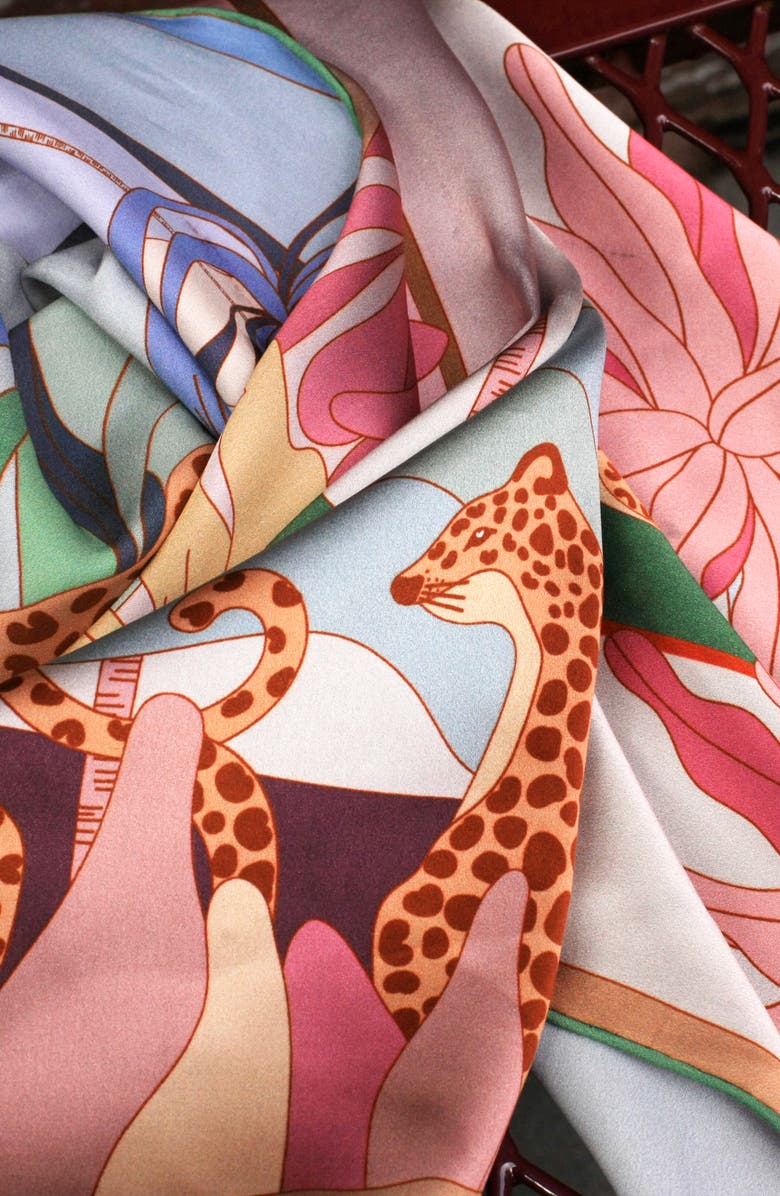 Jessie Zhao New York Double Sided Silk Scarf Of Indoor Forest, Alternate, color, Pink