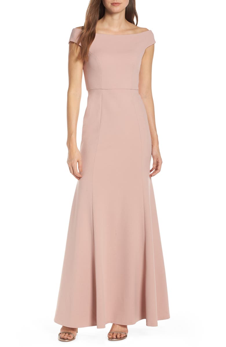 Jenny Yoo Larson Off the Shoulder Crepe Evening Dress, Main, color, 