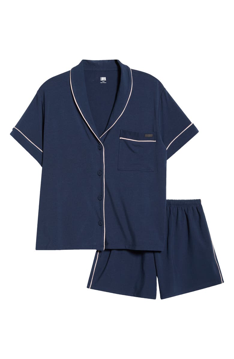 Lunya Slumberknit<sup>™</sup> Shawl Collar Short Pajamas, Alternate, color, Deep Blue/ Delicate Pink