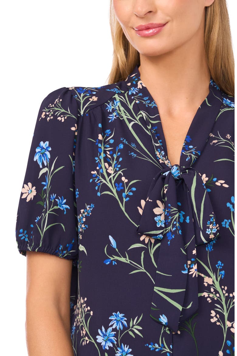 Floral Tie Neck Georgette Top, Alternate, color, CLASSIC NAVY