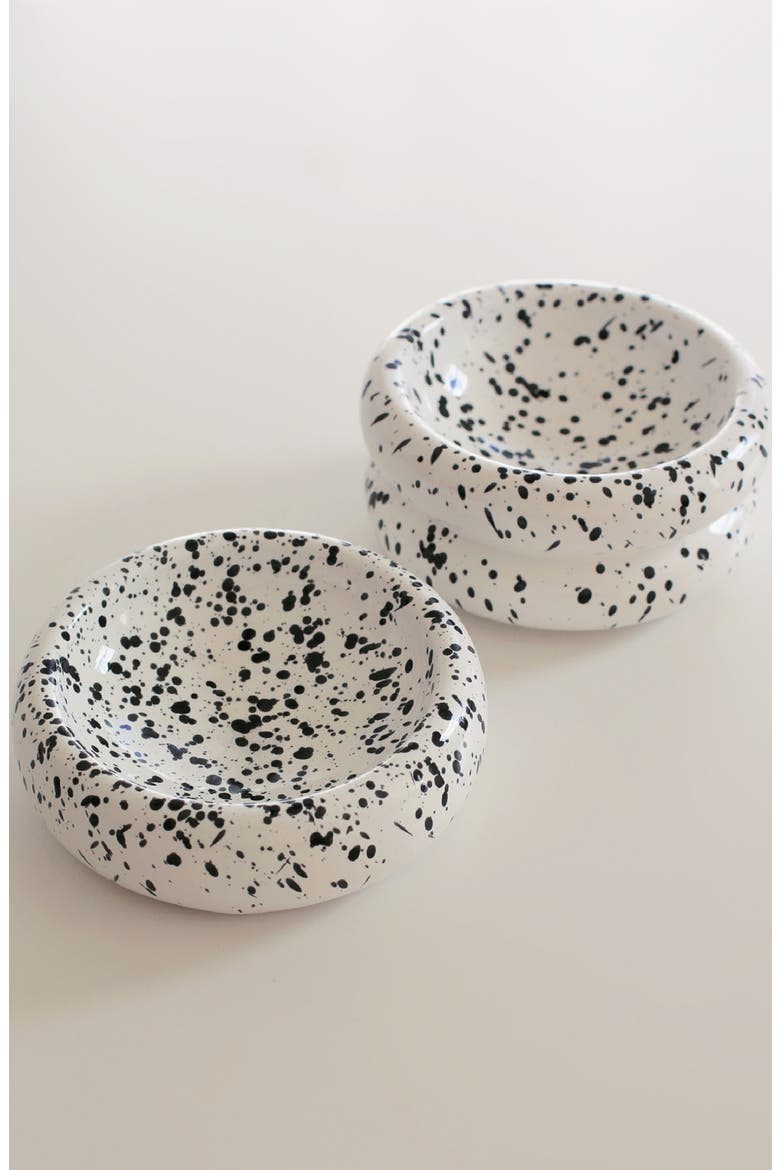Ink Halo Cat Bowl, Alternate, color, WHITE WITH BLACK INK SPLATTER