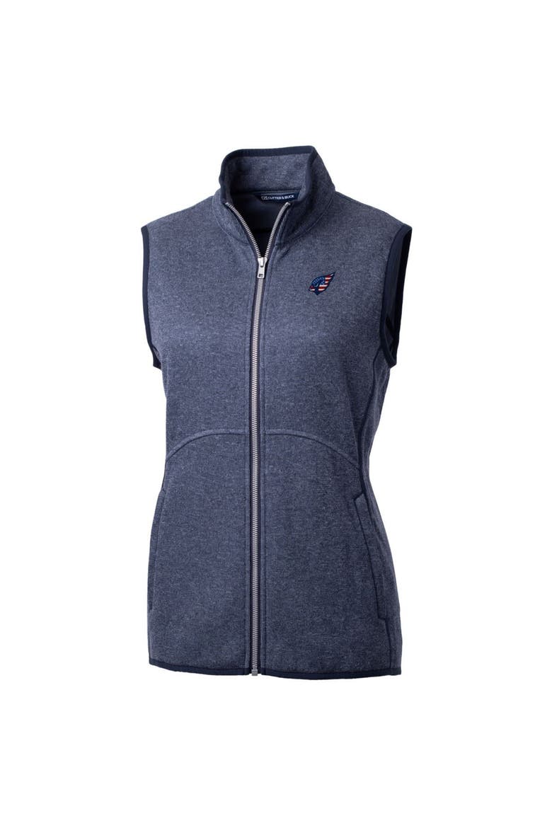 Women's Cutter & Buck Heathered Navy Arizona Cardinals Mainsail Basic Sweater Knit Fleece Full-Zip Vest, Alternate, color, Heather Navy