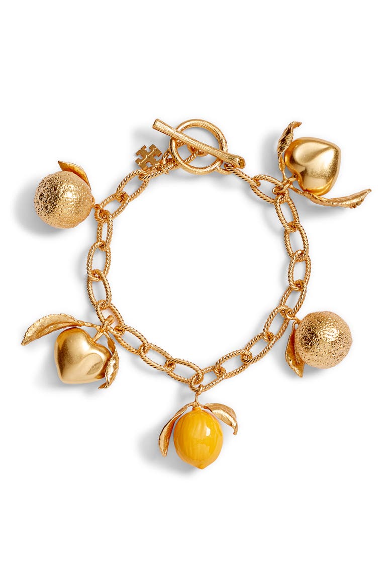 Lemon Charm Toggle Bracelet, Main, color, ROLLED BRASS/ SUNNY YELLOW