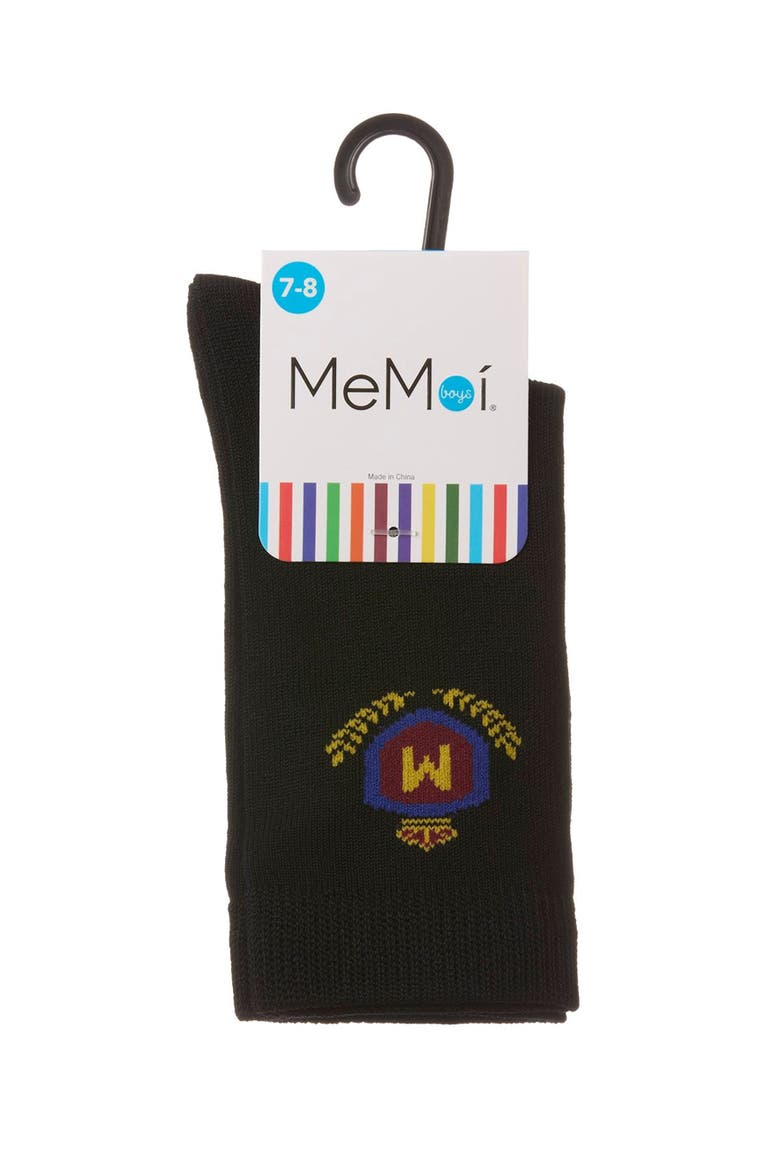 Stitched M Crest Solid Color Dress Crew Socks, Alternate, color, Black