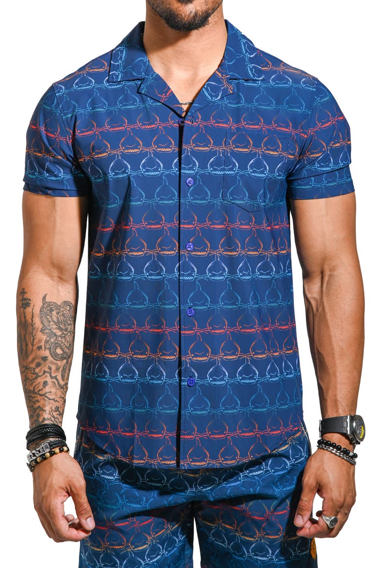 Beachsharkwave Blue Cotton Camp Shirt, Main, color, BLUE