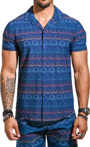 Maceoo Beachsharkwave Blue Cotton Camp Shirt