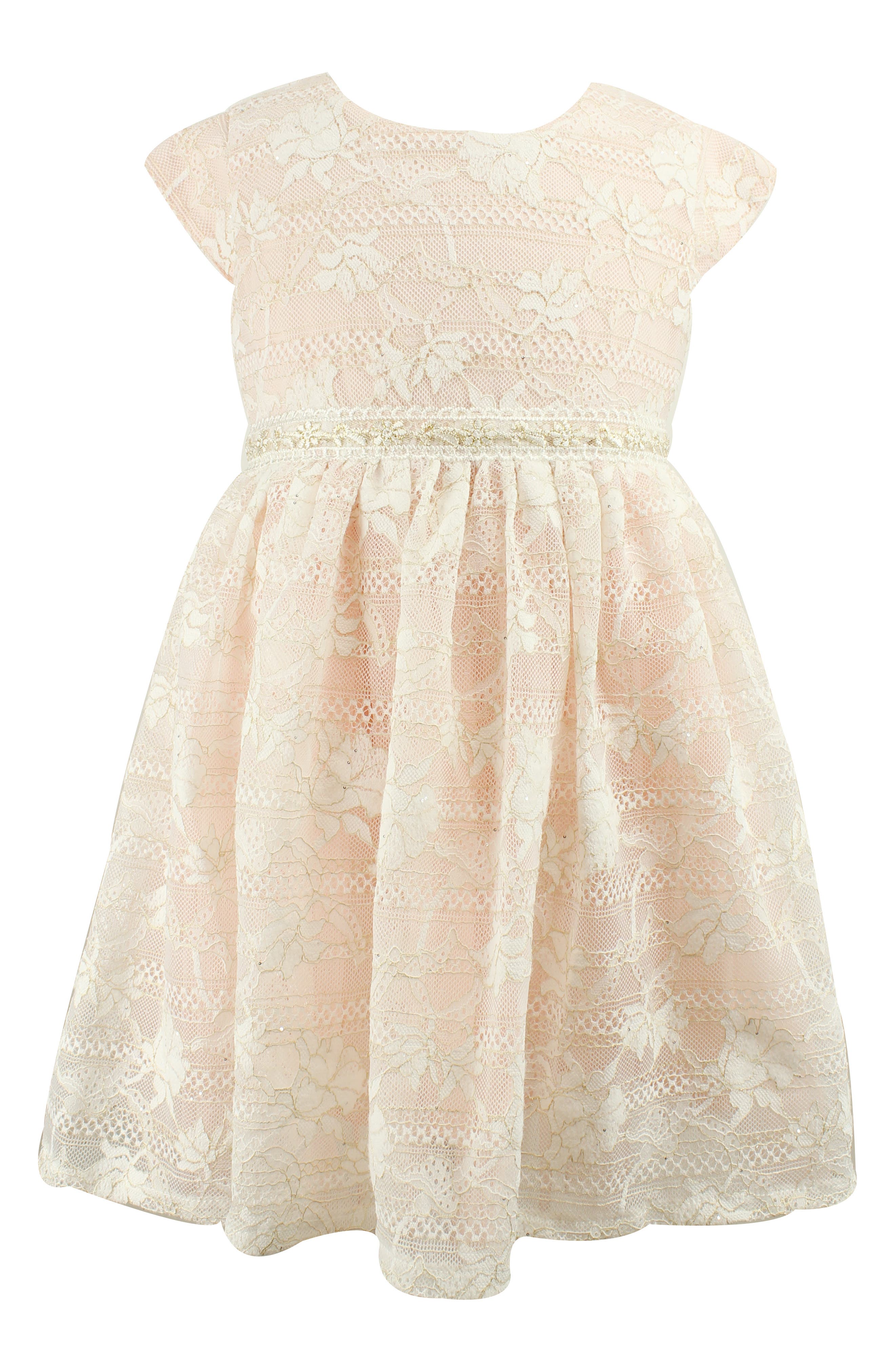 Popatu Floral Lace Overlay Dress in Peach 