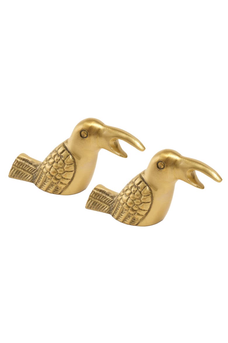 Lotus Brass Bird Decorative Object 2 Pcs Set, Main, color, Gold