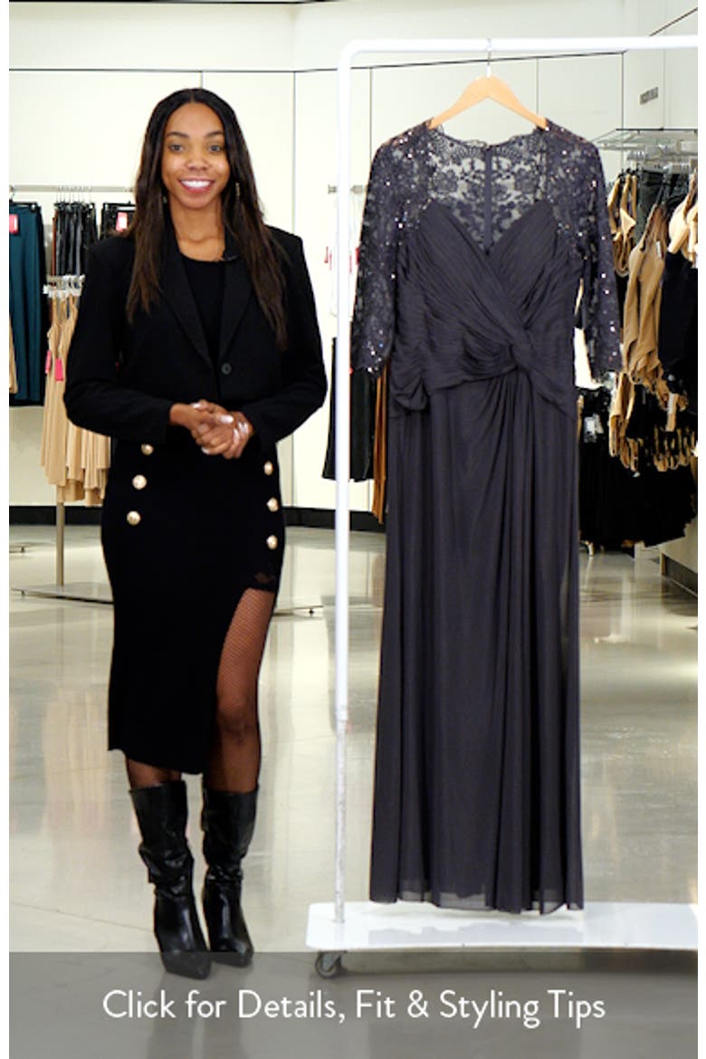 Jersey Gown with Knot Detail and Lace Sleeves video