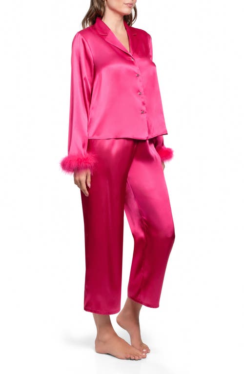 In Bloom By Jonquil Nayeli Marabou Trim Satin Top & Pants Pajamas In Pink