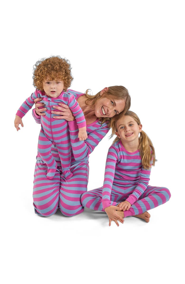 Leveret Kids Two-Piece Striped Cotton Matching Family Pajamas, Alternate, color, Purple & Denim