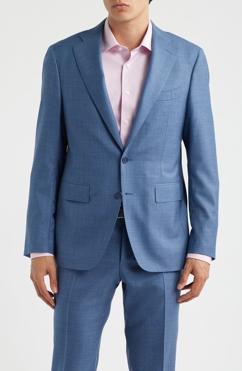 Canali Capri Trim Fit Light Blue Mélange Super 130s Wool Suit, Alternate, color, Light Blue