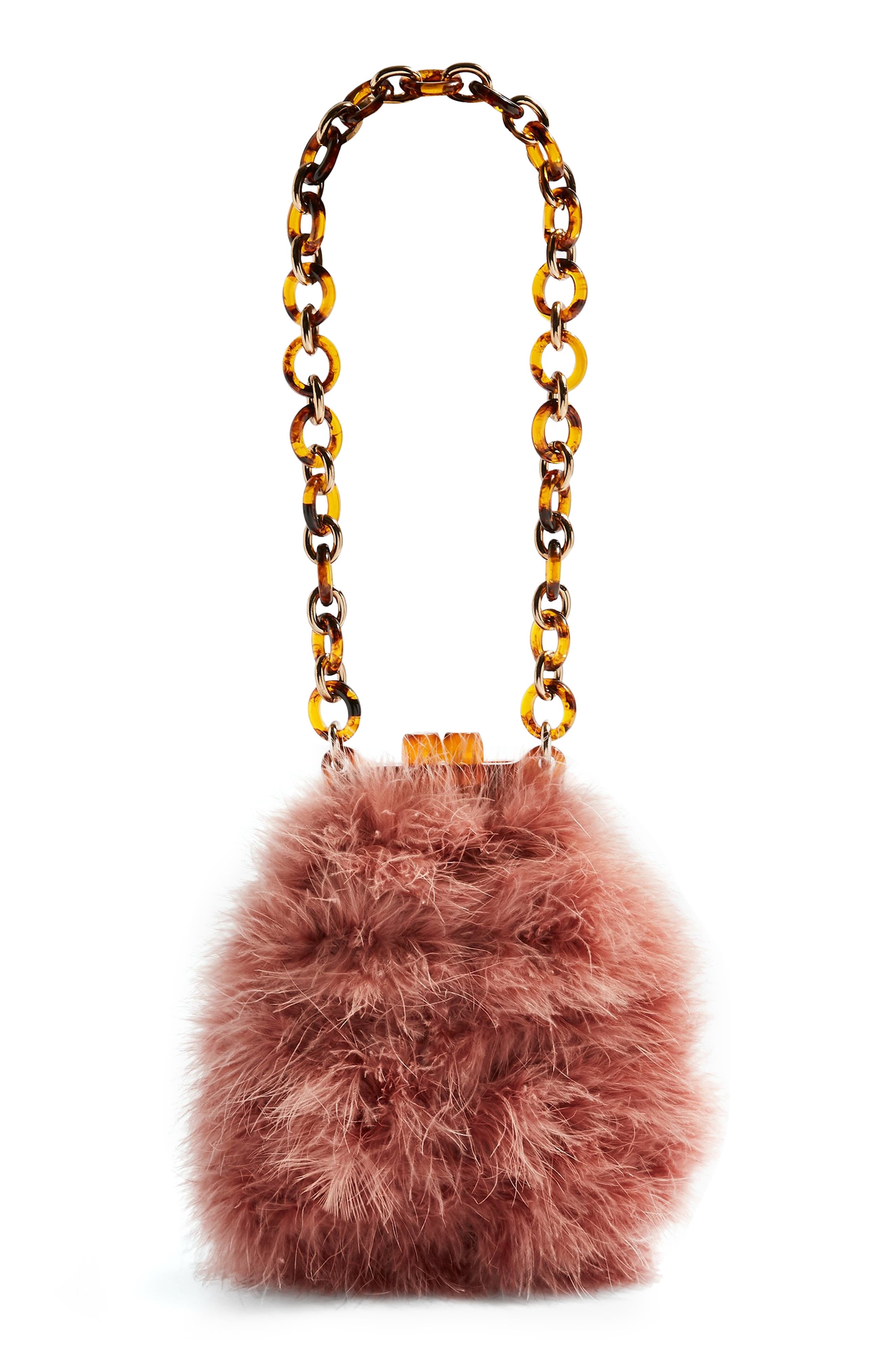 Marabou Feather Frame Handbag, Main, color, PINK MULTI