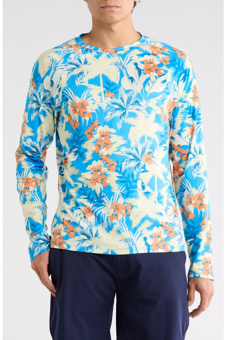 Long Sleeve Rashguard Shirt, Main, color, TROPICAL FOREST-AZURE BLUE
