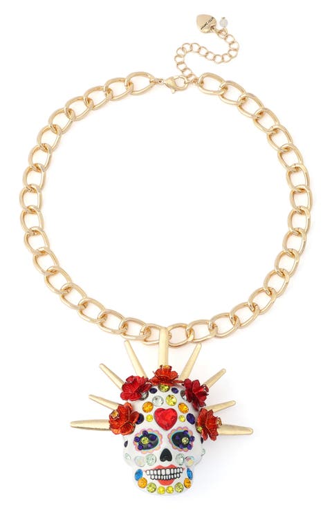Sugar Skull Bride Crown Pendant Necklace