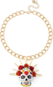 Betsey Johnson Sugar Skull Bride Crown Pendant Necklace
