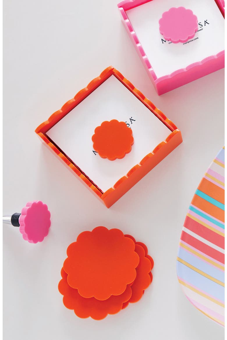 Set of 4 Orange Scallop Coasters, Alternate, color, ORANGE
