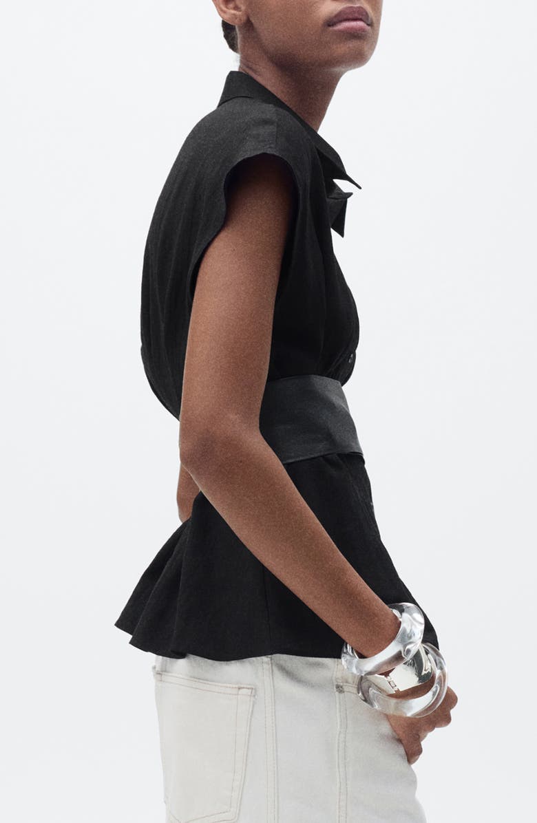 MANGO Pleat Front Sleeveless Button-Up Shirt, Alternate, color,