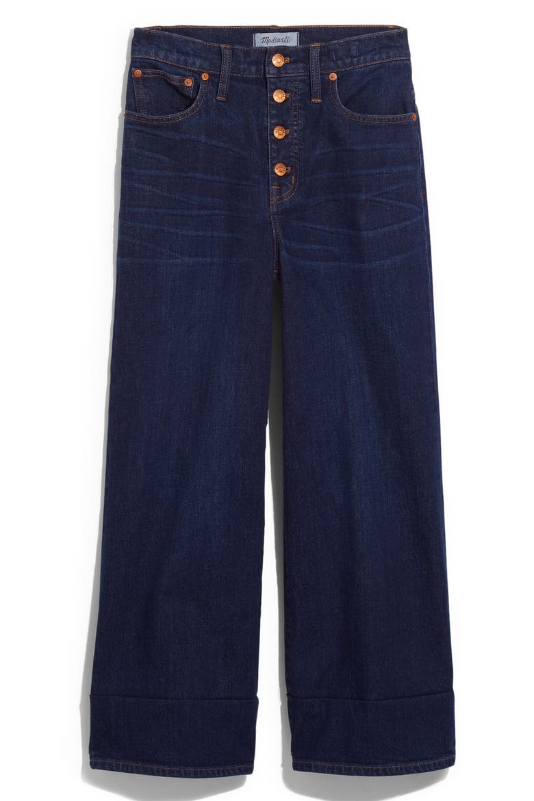 Button Front Wide Leg Crop Jeans, Alternate, color, HAYES WASH