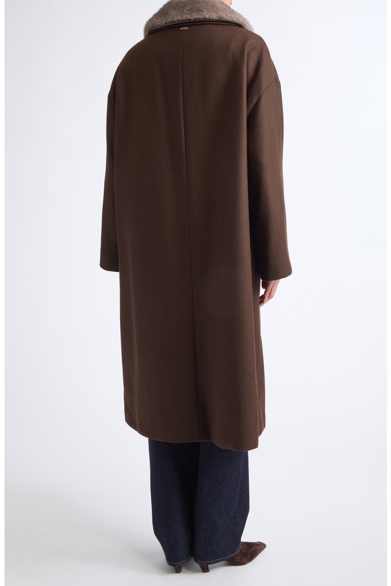 Faux Fur Collar Virgin Wool Blend Coat, Alternate, color, DARK BROWN