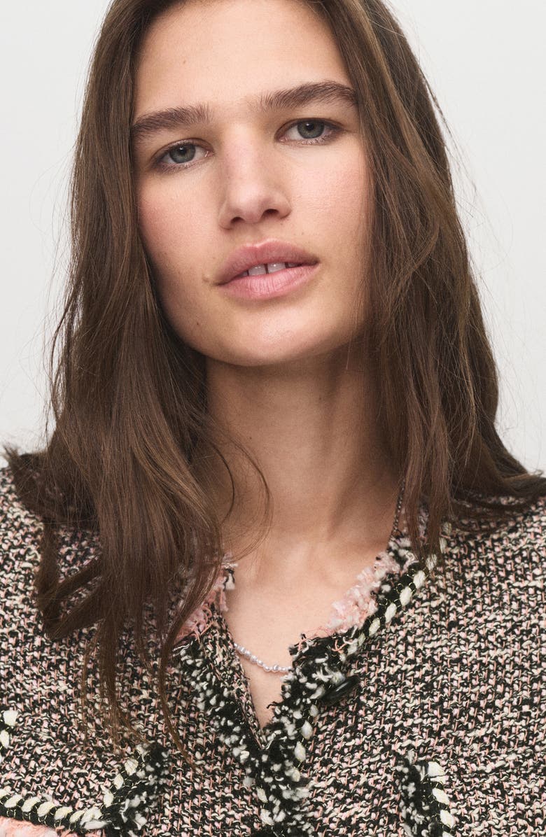 MANGO Button Front Tweed Jacket, Alternate, color, Black