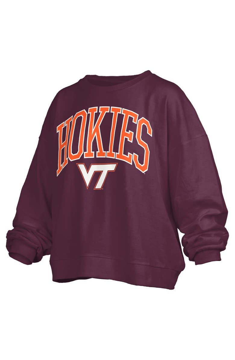 PRESSBOX Women's Pressbox Maroon Virginia Tech Hokies Janise Arch Over Logo Waist Length Oversized Pullover Sweatshirt, Alternate, color, Maroon