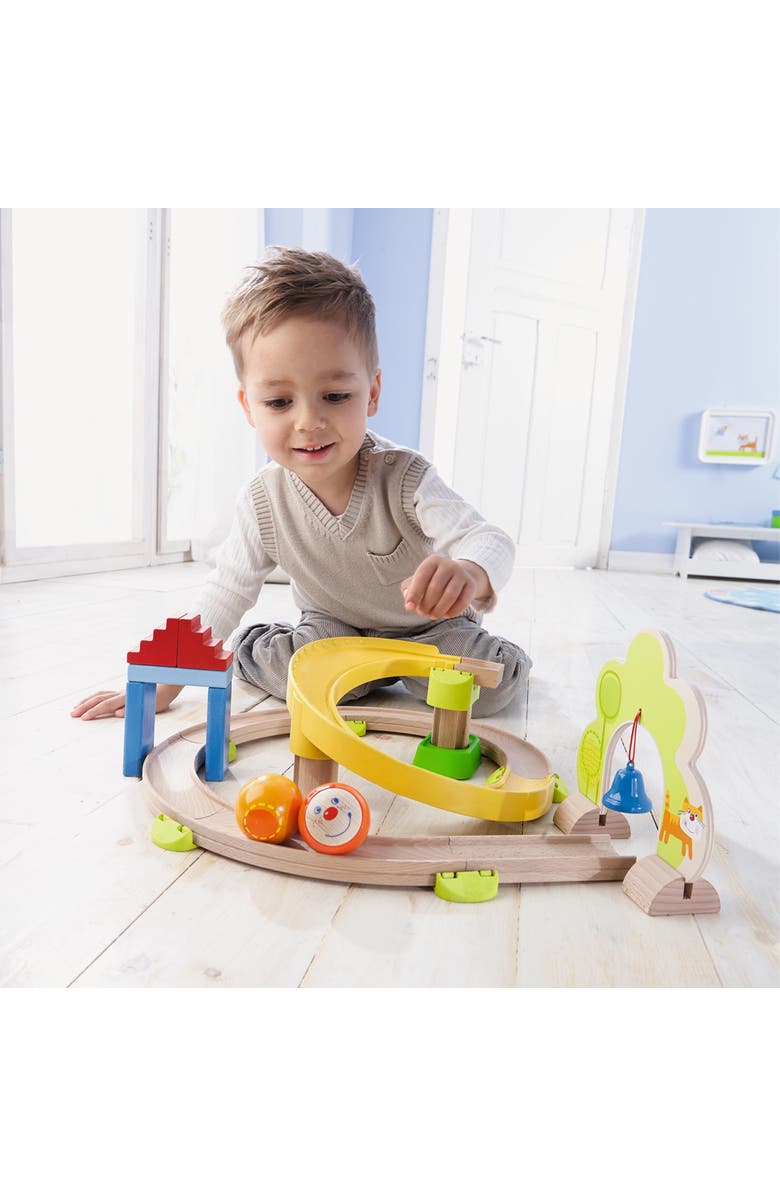 HABA Ball Run - Kullerbu Spiral Track, 26 Piece Wood & Plastic Marble Run Set with Wild Curves & Bell for Kids 2-8, STEM Toy Marble Maze Building Set, Alternate, color, Multi