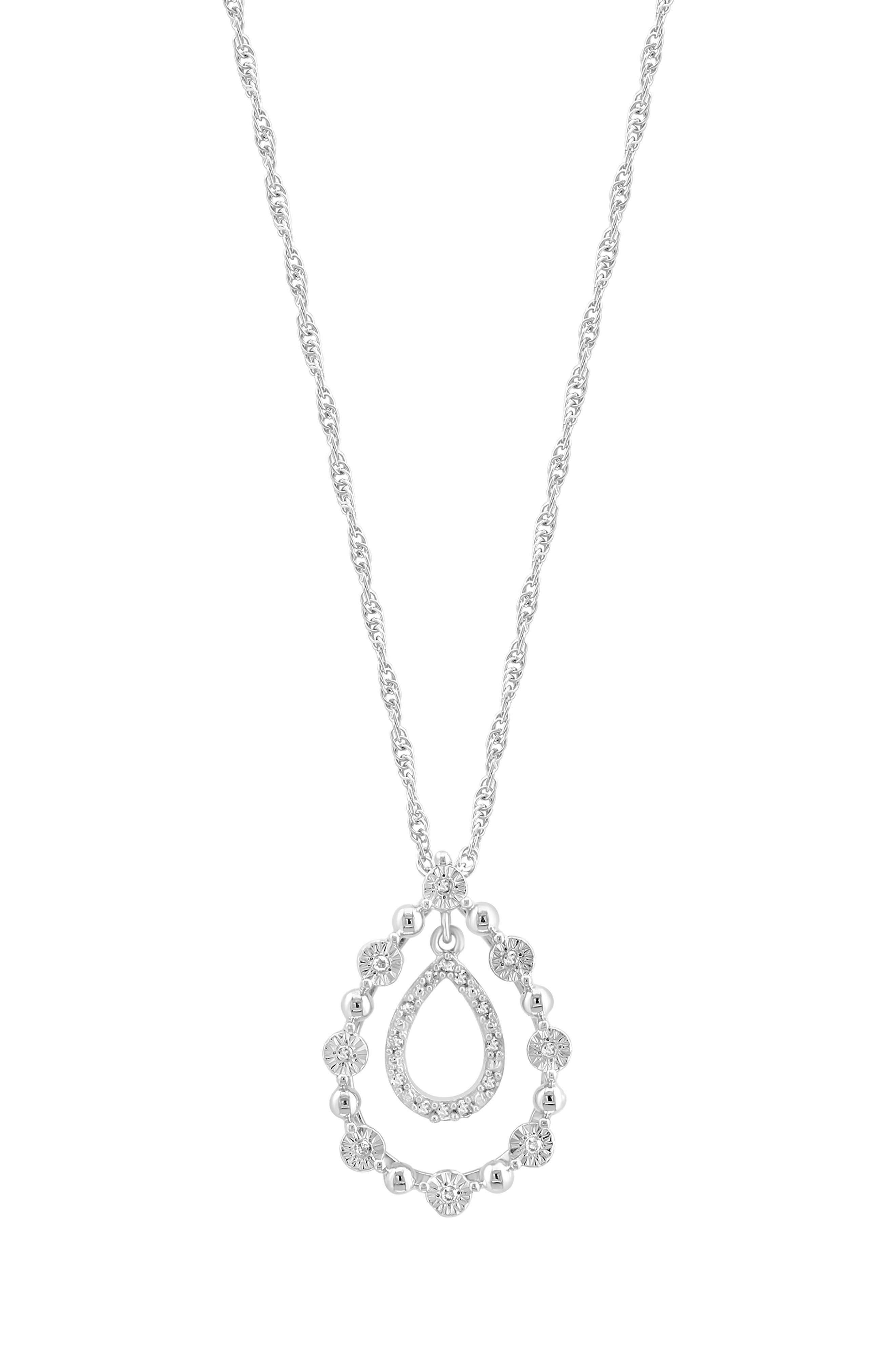 EFFY Sterling Silver Diamond Orbital Teardrop Pendant Necklace