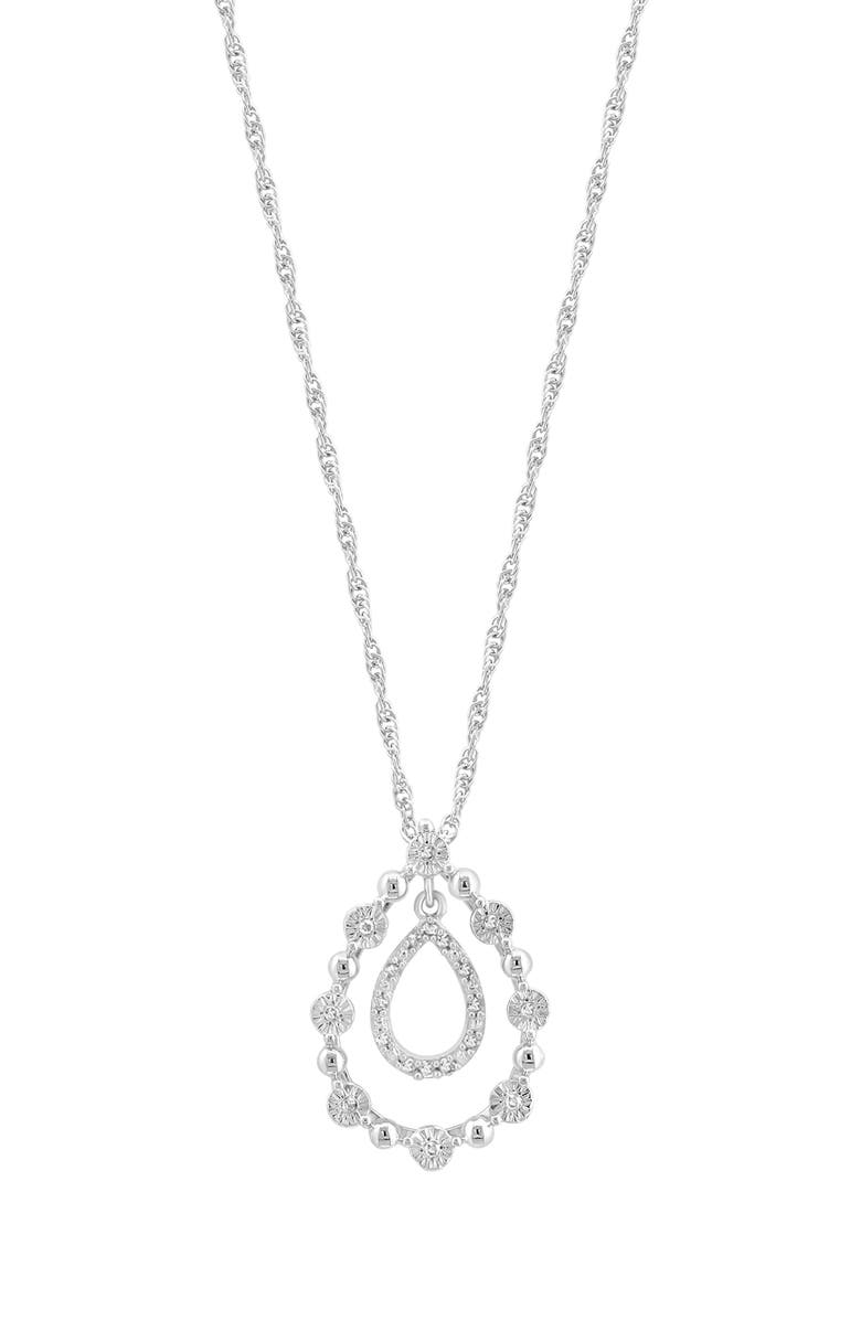 EFFY Sterling Silver Diamond Orbital Teardrop Pendant Necklace, Main, color, Silver