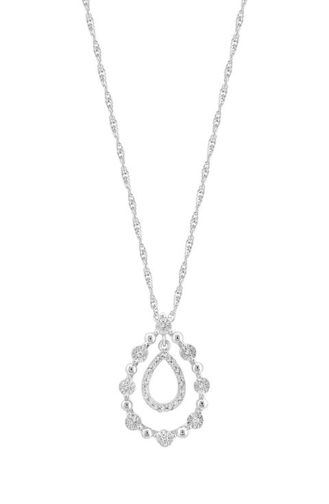 Sterling Silver Diamond Orbital Teardrop Pendant Necklace
