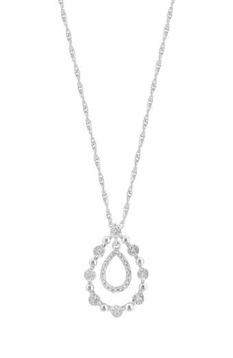 Sterling Silver Diamond Orbital Teardrop Pendant Necklace