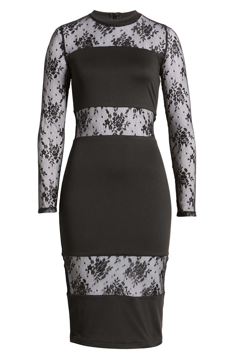 bebe Lace Inset Long Sleeve Midi Dress, Alternate, color,