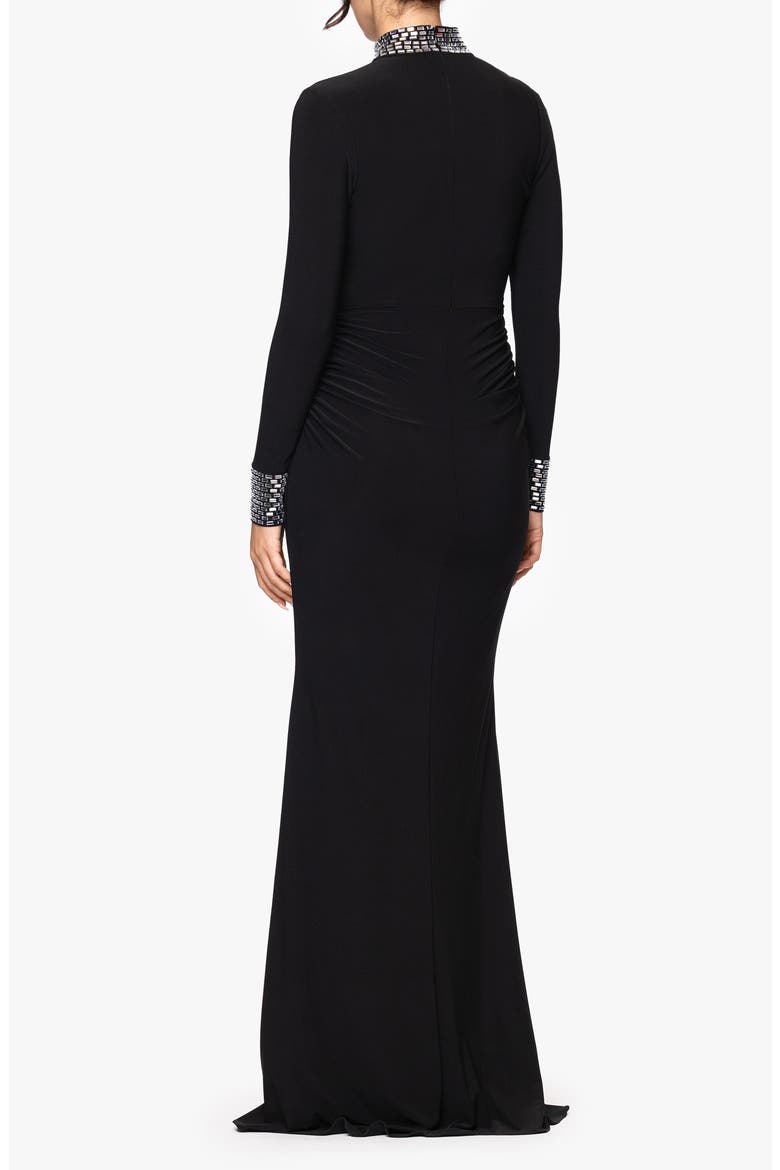 Ruched Beaded Long Sleeve Gown, Alternate, color, BLK/ SILVER