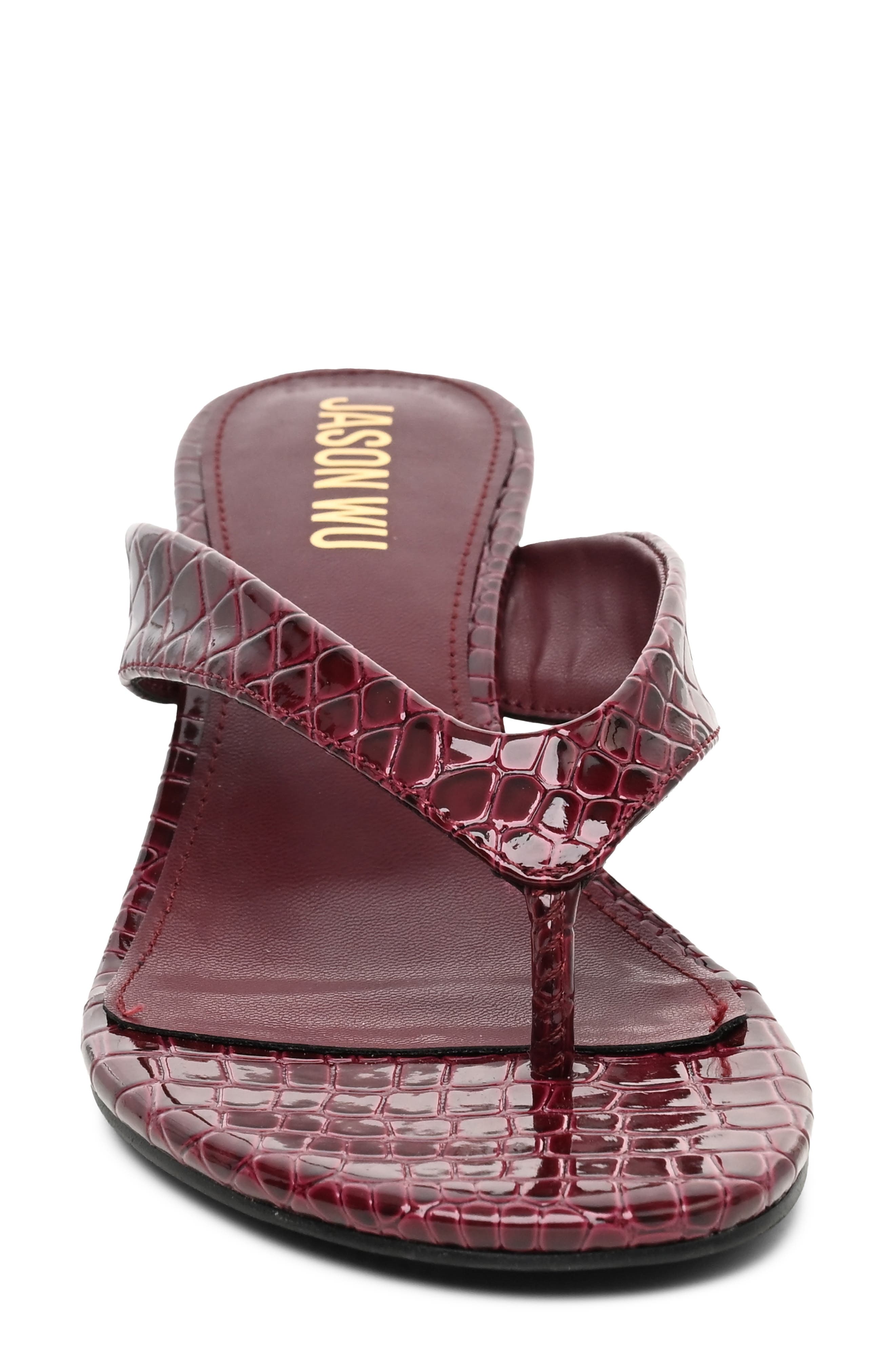 Croc Embossed Wedge Thong Sandal, Alternate, color, BURGUNDY CROCO