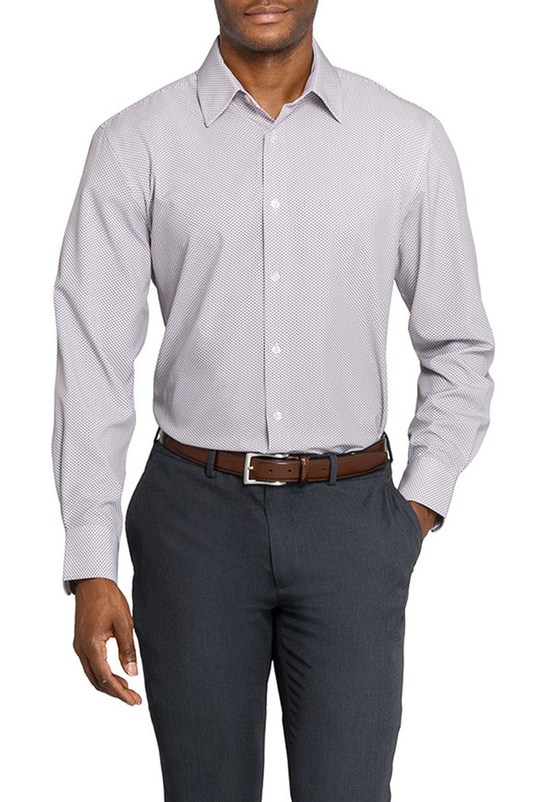 Slim Fit Tile Print Performance Dress Shirt, Main, color, KHAKI