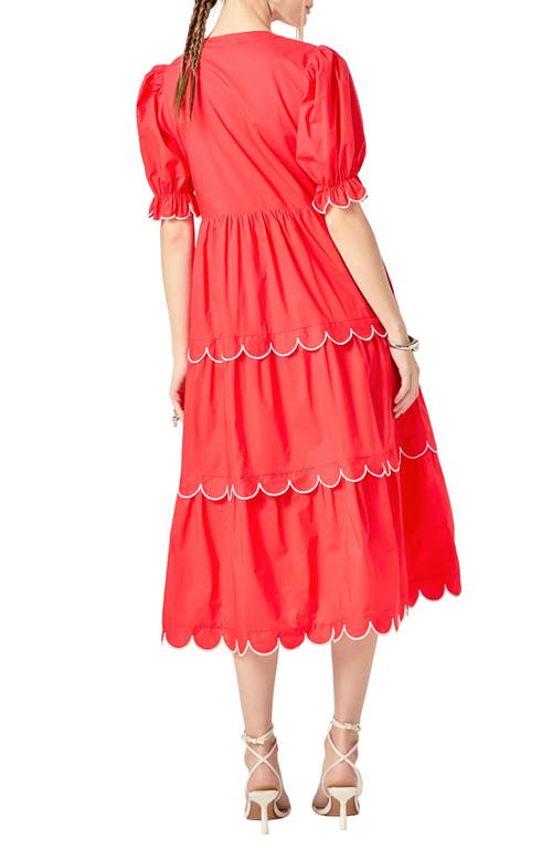 ENGLISH FACTORY ENGLISH FACTORY CONTRAST SCALLOPED TRIM COTTON MIDI DRESS