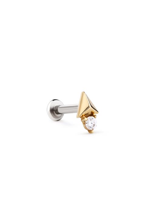 Solid Yellow Gold - Diamond Pyramid Flatback Single Stud