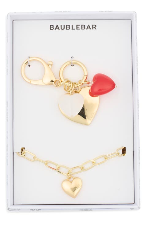 Heart Bracelet & Bag Charm Set