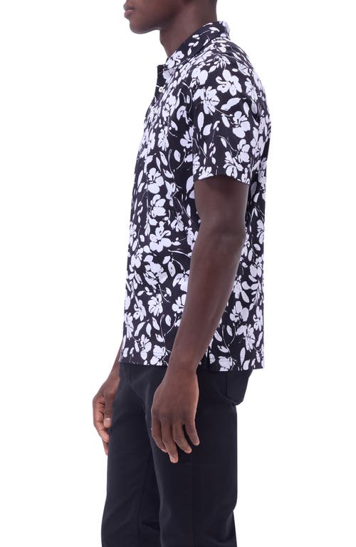 Bugatchi Hendrix Digital Floral Print Pima Cotton Polo In Black