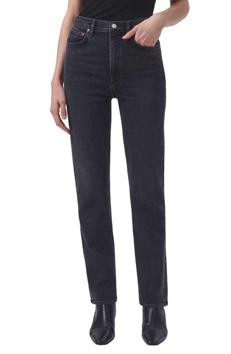 AGOLDE High Waist Stovepipe Jeans, Main, color, Metal