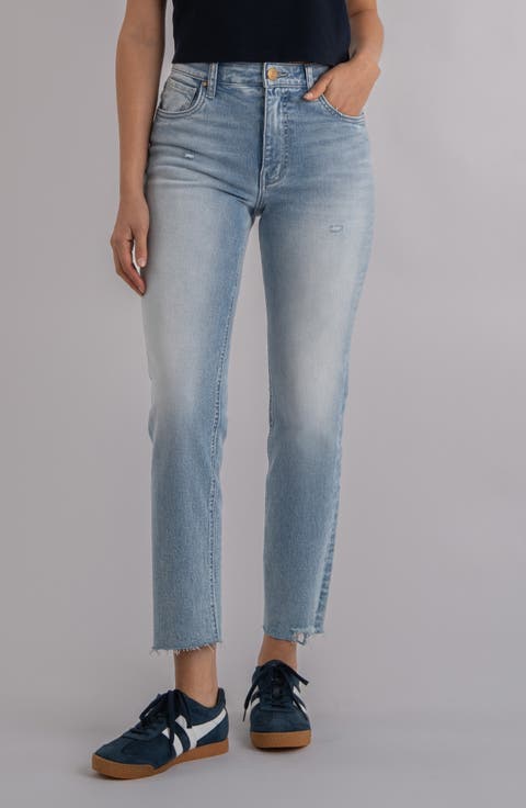 Rachael Fab Ab Raw Hem High Waist Crop Mom Jeans (Performance)