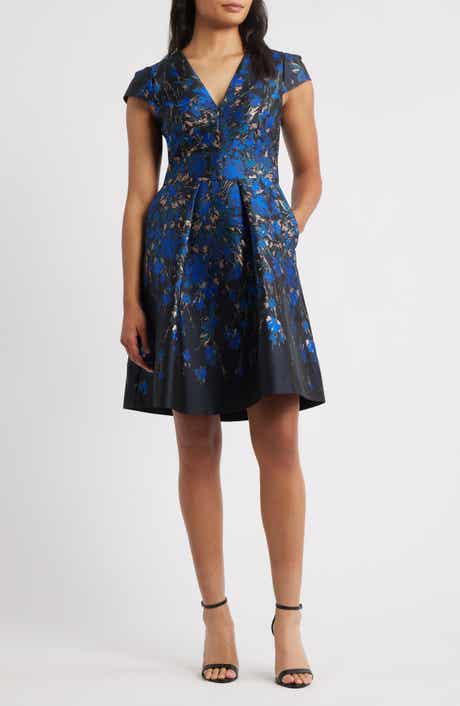 Vince Camuto Metallic Floral Jacquard Fit & Flare Dress